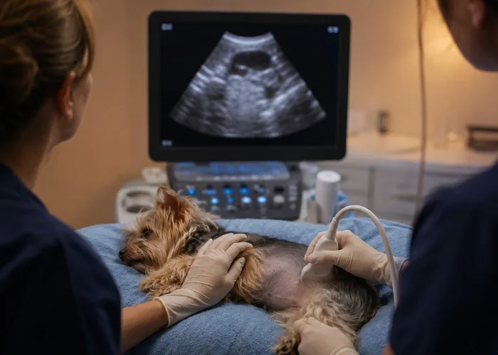 Ultraschalluntersuchung bei einem kleinen Hund