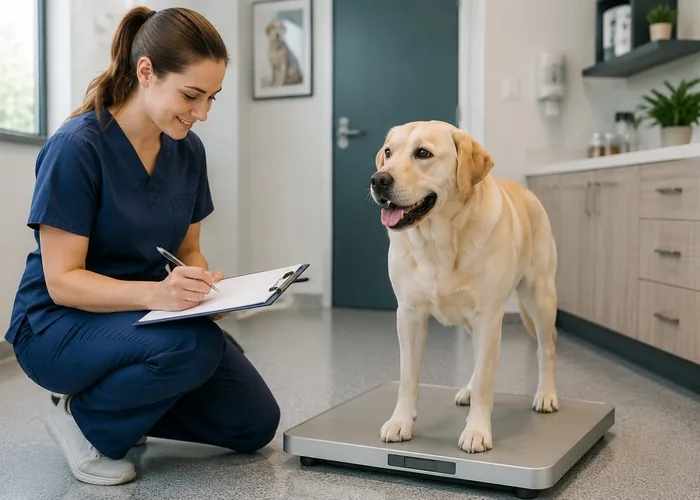 Labrador auf der Praxiswaage